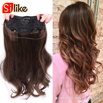18"Synthetic Long wavy Curly Fish Line  Hair Extensions Heat Resistant Light Brown Gray Blond Thick Women Hair Extension Hairpie